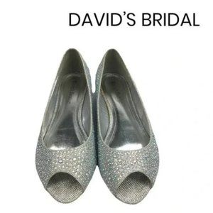 DAVID'S BRIDAL Women's AJustin10 Low Wedge Peep-Toes with Crystals Size 10
